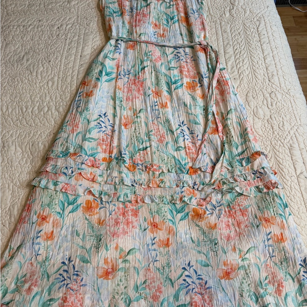 Ungee Floral Sleeveless Summer Maxi Dress - White with Coral & Teal
